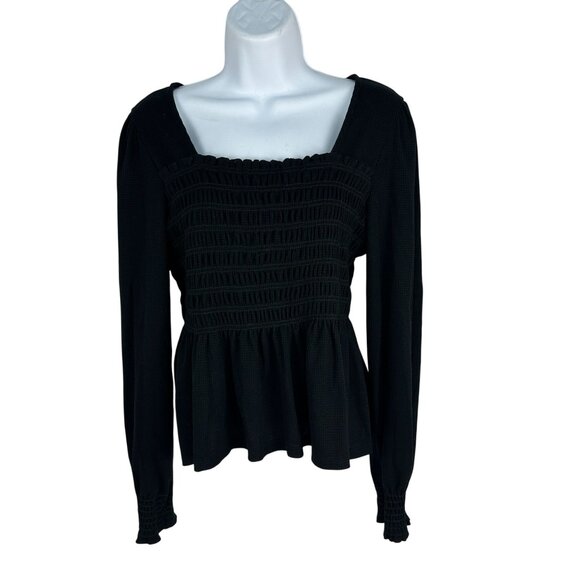 Black Long Sleeve Smocked Peplum Top By Alterd State Size Small - Picture 1 of 4